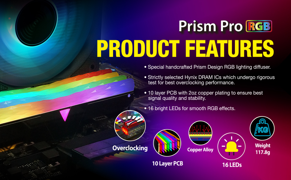 V-Color Prism Pro RGB 16GB(2x8GB) 3600MHz DDR4 Black with RGB Filler ...