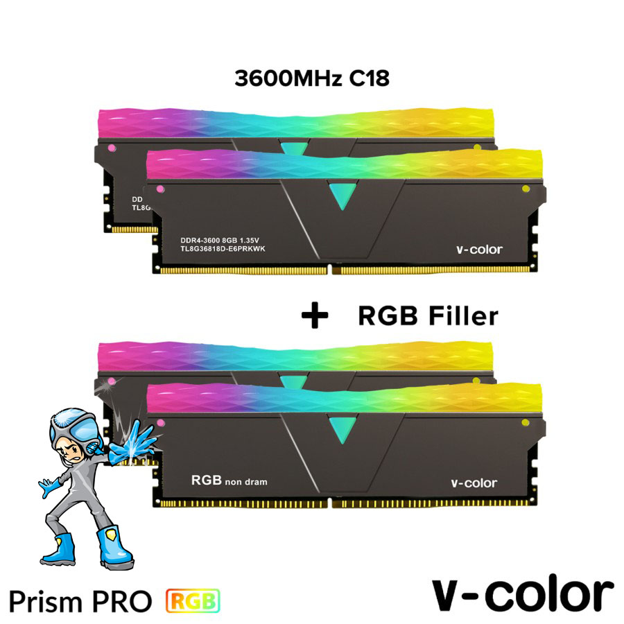 V-Color Prism Pro RGB 16GB(2x8GB) 3600MHz DDR4 Black with RGB Filler ...