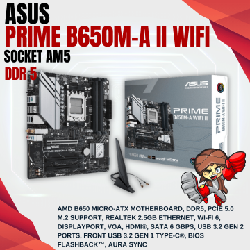 ASUS PRIME B650M-A WIFI II Scheda Madre AMD MATX, DDR5, Supporto PCIe 5
