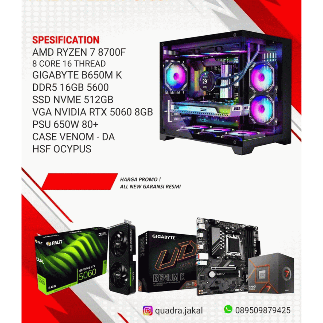 PC GAMING AMD RYZEN 7 8700F NVIDIA RTX 5060 8GB | Quadra Computer